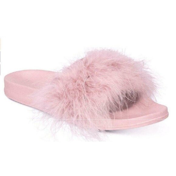 INC International Concepts Women's Faux-Marabou Slide Slippers, Pink, Sz. XL - Picture 1 of 8